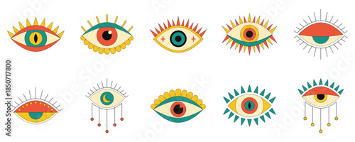 Set of Retro Mystical Evil Eye Illustrations