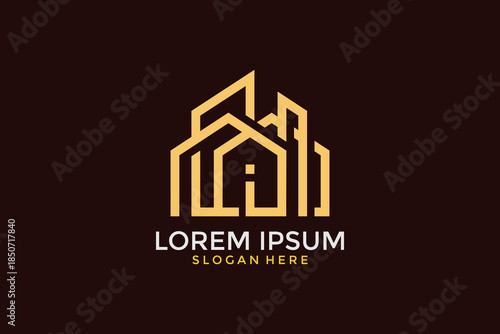 Luxury Gold Real Estate Logo with Interconnected Building Lines
