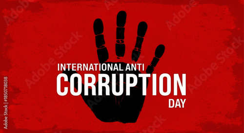 International Anti-Corruption Day: Black Hand Silhouette on Red Background