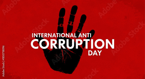 International Anti-Corruption Day: Black Hand Silhouette on Red Background