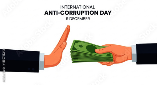 Anti-Corruption Day Illustration: Hand Refusing Money, Symbolic Gesture