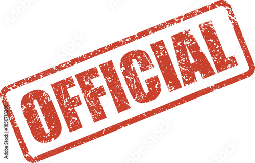 A grunge textured red rubber stamp clearly displays the significant word OFFICIAL on a white background