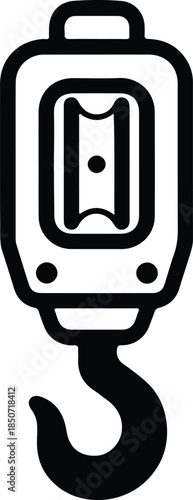 Silhouette Crane Hook and Pulley Block Lifting Mechanism Vector Illustration