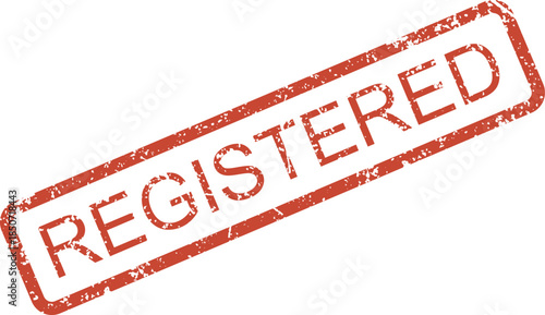 A red ink stamp with the word REGISTERED inside a rectangular box on a white background