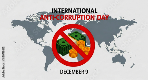 Red Circle with Crossed-Out Money and Coins, Anti-Corruption Day Symbol