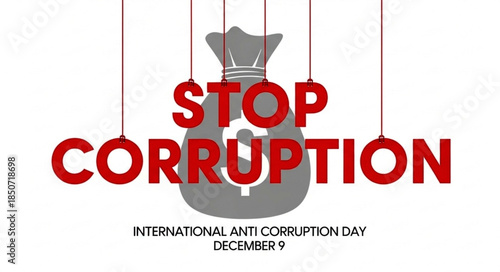 Stop Corruption: Red Text with Gray Money Bag Symbol for Anti-Corruption Day