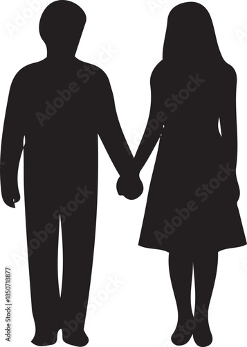 Silhouette of a couple holding hands, symbolizing unity, love, and companionship in a minimalist graphic style