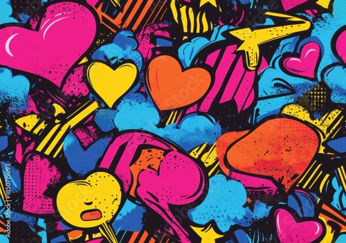 Colorful Comic Pop Art Seamless Pattern Background