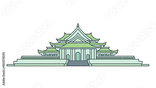 Traditional East Asian Temple Gate with Tiered Roof and Grand Staircase - Architectural Silhouette Illustration.