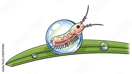 Illustration Showing Insect Metamorphosis: Nymph Inside a Bubble on a Leaf.