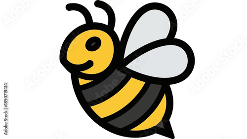 Friendly cartoon bee buzzing with cheerful yellow and black stripes.