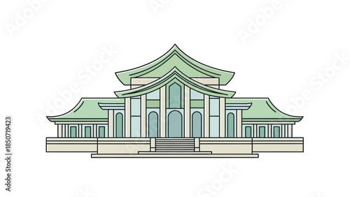 Traditional green roofed temple complex with ornate pavilion architecture and historic charm.