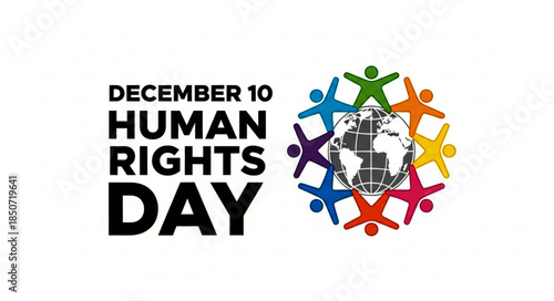 Colorful Human Rights Day Illustration Featuring Diverse Figures Around the Globe