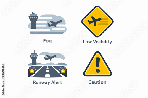 Airport warning signs for low visibility and runway alert conditions