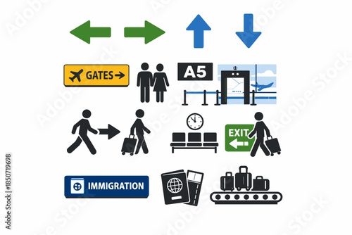 Airport travel icons for navigation and information