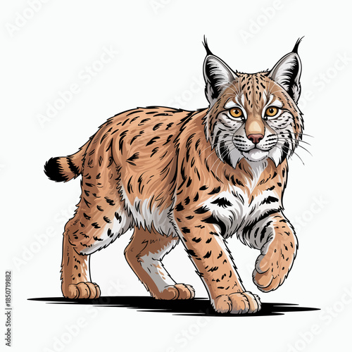 A detailed illustration of a lynx in mid-stride, showcasing its powerful presence and beauty in the wild, emphasizing the importance of wildlife and natural habitats.