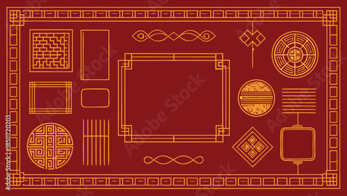 decorative red and gold frame featuring an ornate gold border..eps
