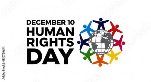 Colorful Human Rights Day Logo with Globe and Interconnected Figures.