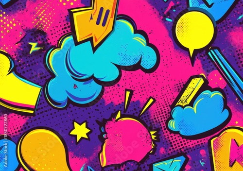 Colorful Comic Pop Art Seamless Pattern Background