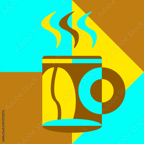 Tableau sur toile Modern Pop Art Coffee Mug Illustration with Coffee Bean Detail