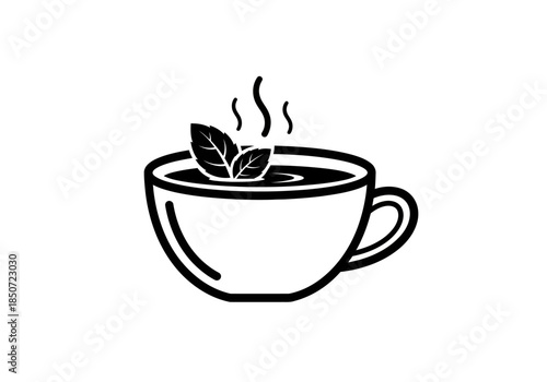 Vector illustration of a cup of herbal tea with leaf garnish, minimalist wellness drink design, clipart style vector