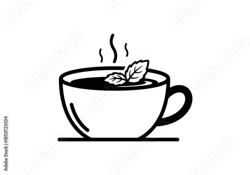 Vector illustration of a cup of herbal tea with leaf garnish, minimalist wellness drink design, clipart style vector