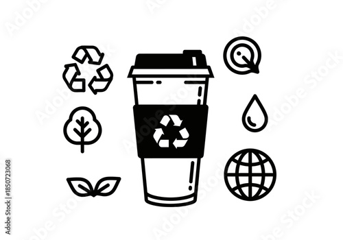 Vector illustration of a reusable travel cup with lid, sustainability theme, clipart style vector