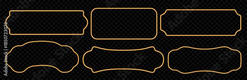 3d gold frames set. Elegant oriental shapes for photos, paintings, windows, royal gallery displays, vintage ornamental vignettes. Realistic shiny golden border collection. Vector illustration