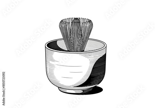 Vector illustration of a matcha tea cup with whisk, Japanese drink concept, clipart style vector