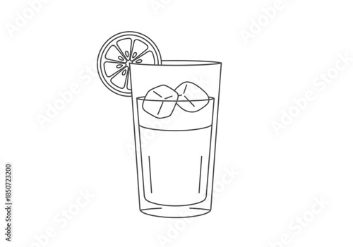 Vector illustration of tall glass of iced tea with lemon slice, clipart style vector