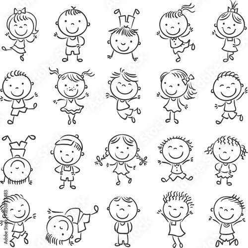 set of funny cartoon kids