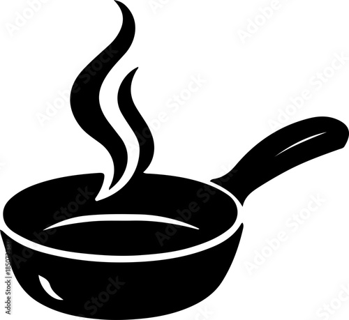 frying pan icon clipart vector on transparent background.Kitchen utensils and cookware icon set, black silhouette illustrations, fork, spoon, knife, frying pan, pot, teapot, cooking design elements