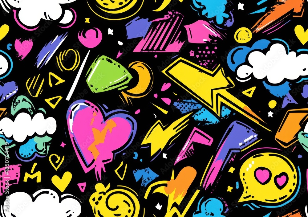 Fototapeta premium Colorful Comic Pop Art Seamless Pattern Background