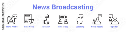 -News Broadcasting Icon Banner Line Art