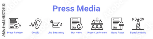 -Press Media Icon Banner Line Art