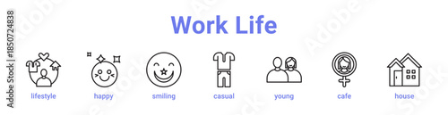 -Work Life Icon Banner Line Art
