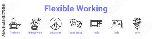 -Flexible Working Icon Banner Line Art