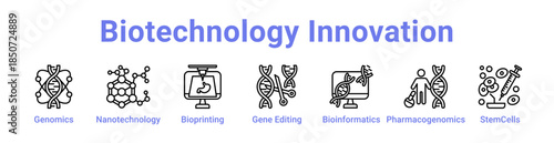 -Biotechnology Innovation Icon Banner Line Art