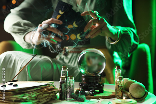 Fortune teller with cards a...