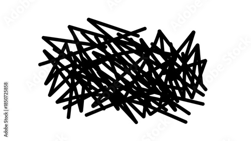 Chaotic black scribbles overlap in a dense, abstract pattern on white background