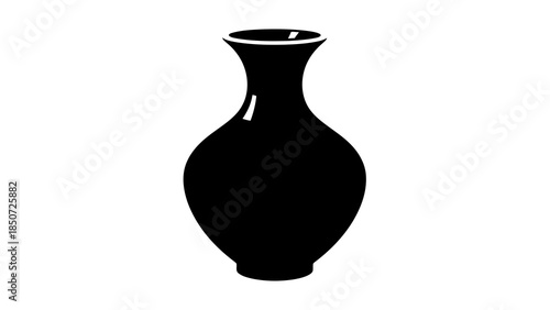 Classic black ceramic vase isolated on a clean white background, elegant home decor.