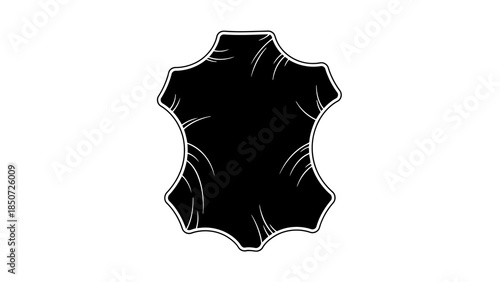 Black leather hide silhouette isolated on white background, traditional tannery product symbol