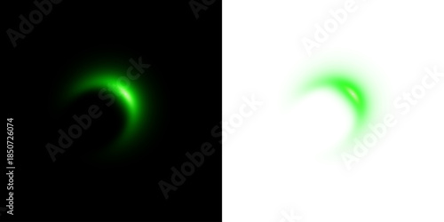 Bright green glowing star flare isolated on white background for visual effects, overlay, background, and digital design