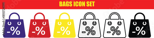 Discount shopping bag icons set for sales and promotions