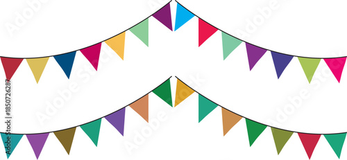 Colorful party bunting flags vector illustration with multiple garlands for celebration events.
