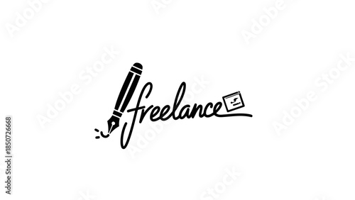Freelance logo with fountain pen and notepad icon, representing remote work and writing.