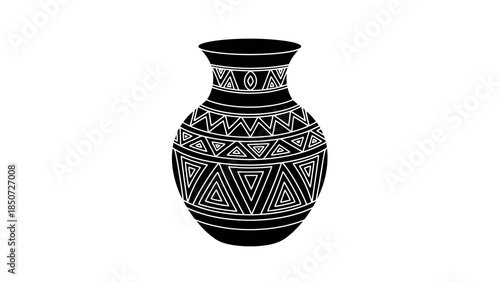 Decorative tribal pattern vase silhouette isolated on white background for ethnic art design