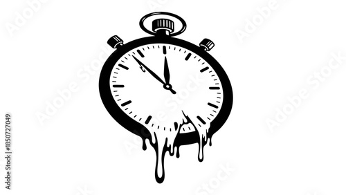 Melting stopwatch illustration, representing concepts of time pressure, urgency, and the fluidity of time.