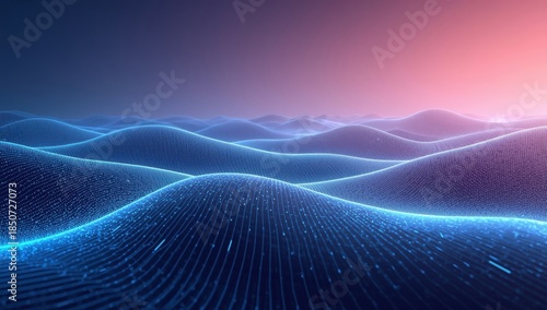 Abstract Digital Data Landscape with Flowing Blue Waves and Futuristic Technology Background
