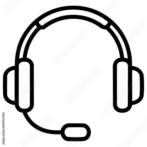 黒と白のヘッドセットが通話待機するアイコン風イラスト。カチッとした形と、なめらかなつや消し感が希望と信頼を演出し、案内や相談窓口などの場面に使いやすい一枚です。